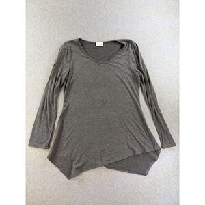 Free to Live Women’s L Charcoal Gray Asymmetrical Hem Long Sleeve Tunic Top 3189